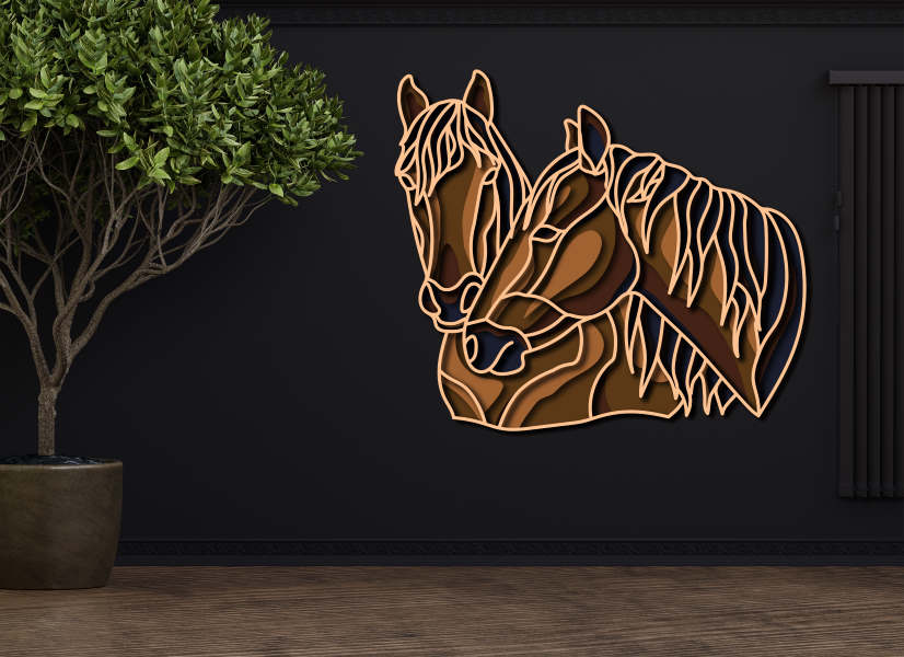 Horses free multilayer cut file plywood 3D mandala