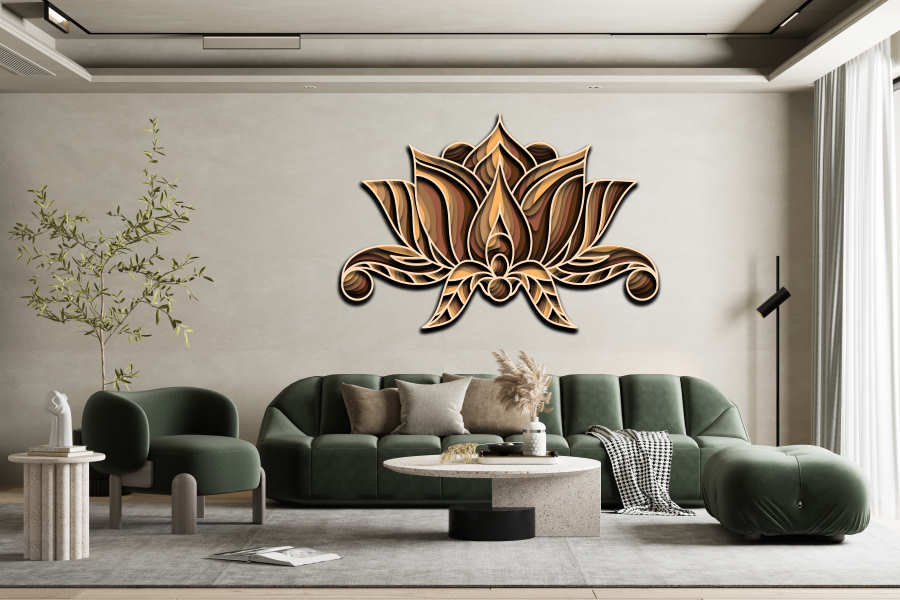 Lotus free multilayer cut file plywood 3D mandala in interior