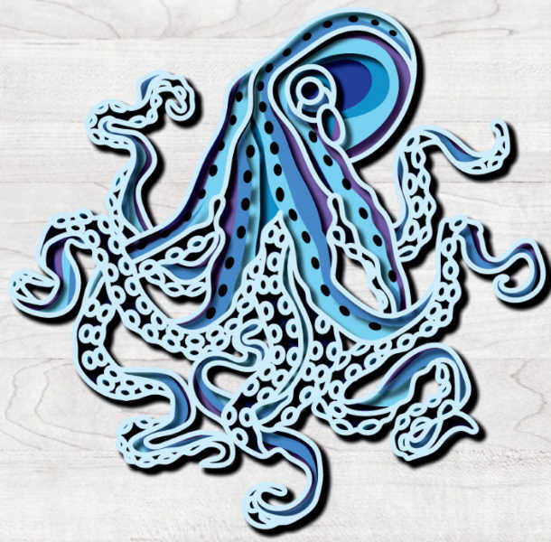 Octopus free multilayer cut file plywood 3D mandala