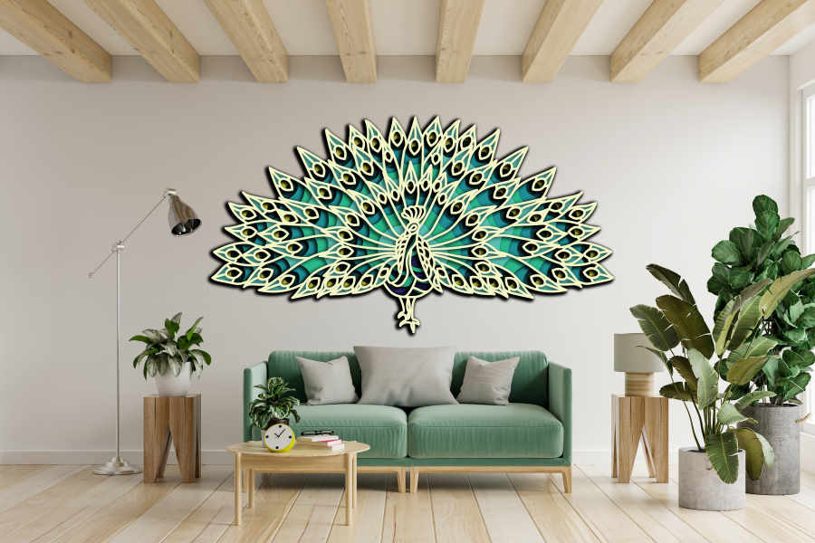 Peacock free multilayer cut file plywood 3D mandala