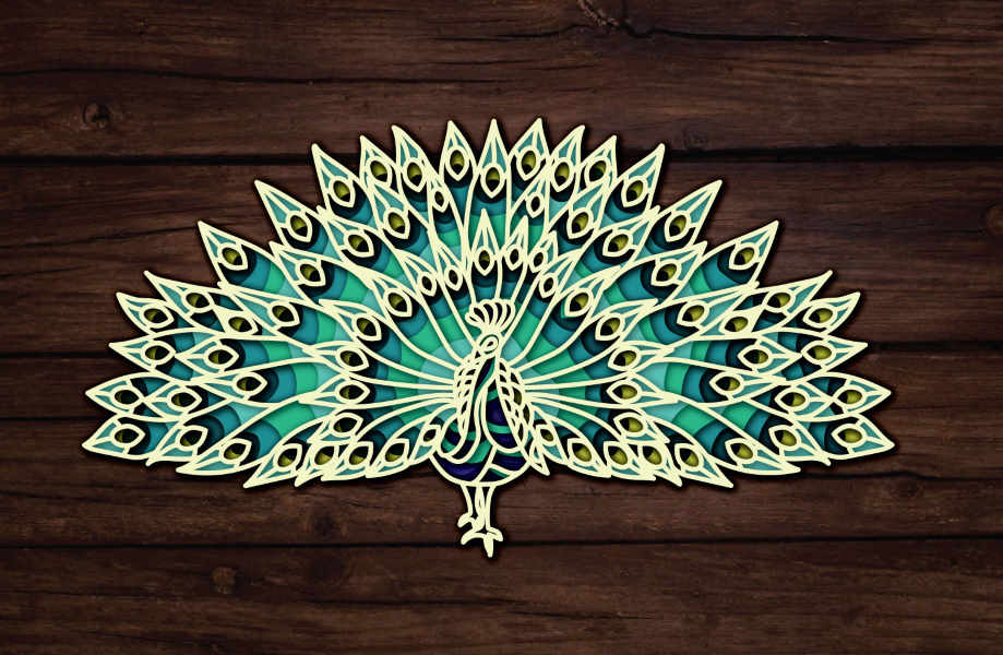 Peacock free multilayer cut file plywood 3D mandala