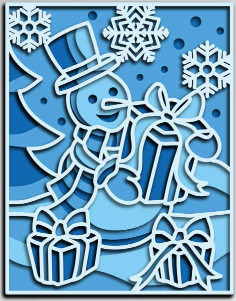 Snowman with Christmas gifts framed free multilayer cut file plywood 3D mandala