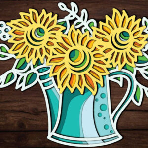 Garden watering can with flowers free multilayer cut file plywood 3D mandala