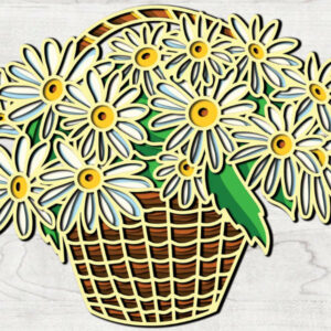Basket with daisies free multilayer cut file plywood 3D mandala
