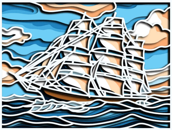 Big sailboat at sea free multilayer cut file 3D mandala