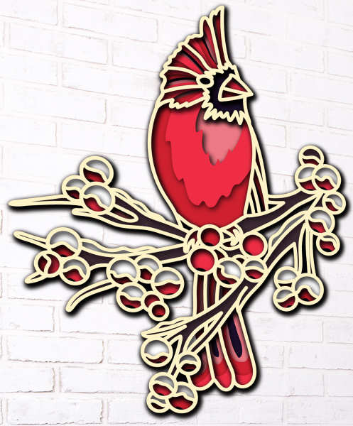 Cardinal on a winter branch free multilayer cut file 3D mandala