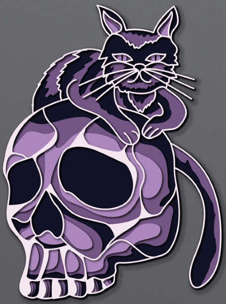 Cat on the skull free multilayer cut file 3D mandala