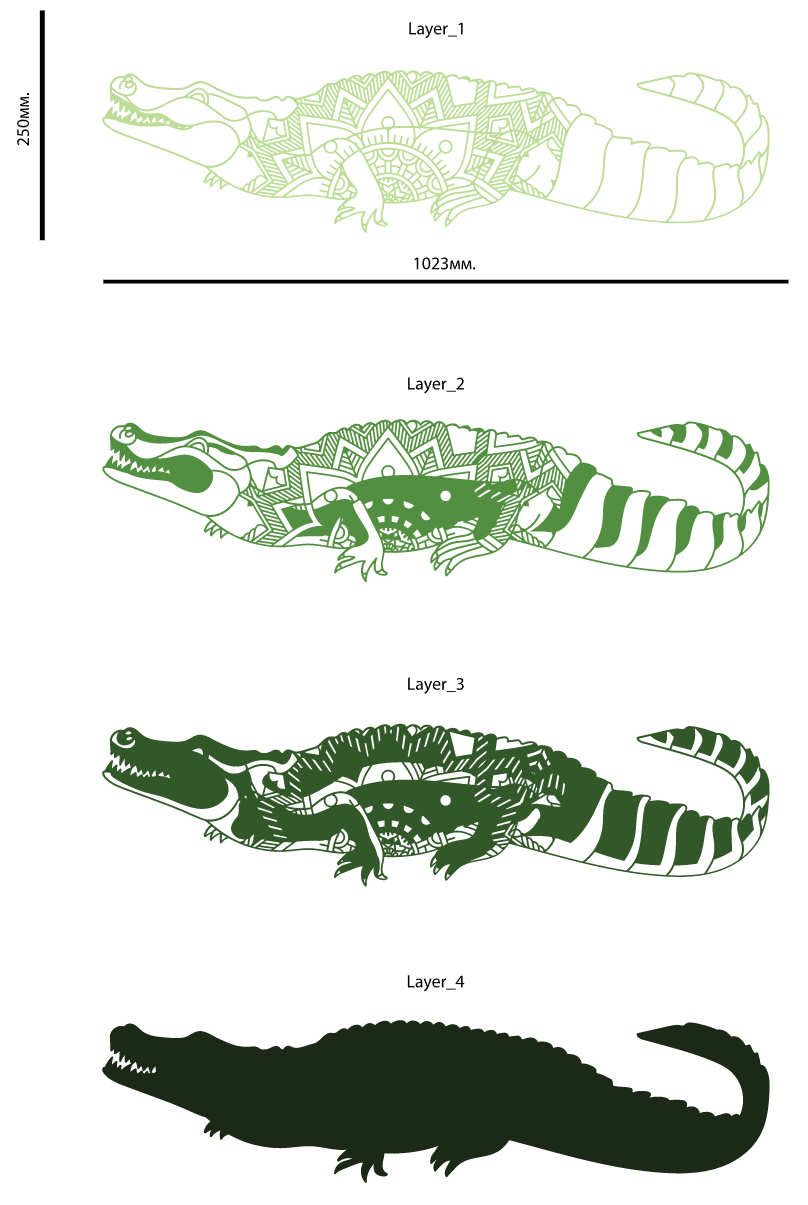 Crocodile multilayer cut file 3D mandala layers