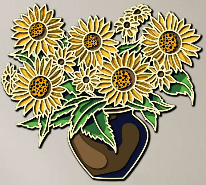 Sunflowers in a vase multilayer cut file 3D mandala