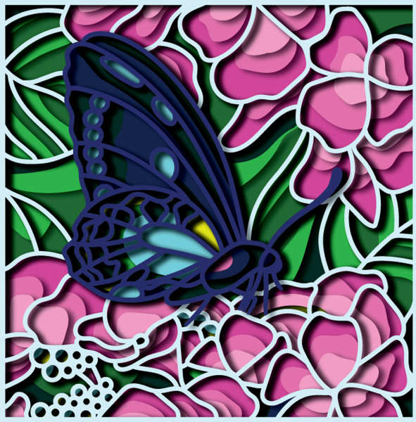 Butterfly hydrangea free multilayer cut file 3D mandala