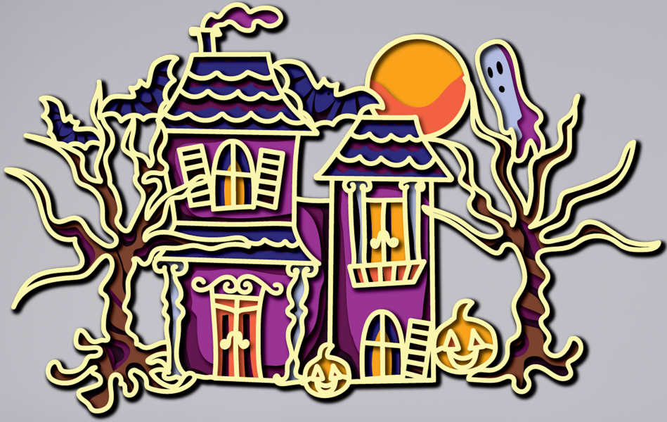 Halloween house free multilayer cut file 3D mandala