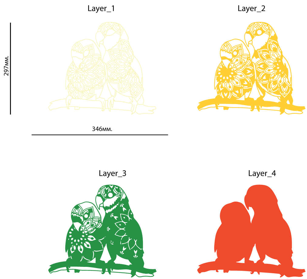 Parrots multilayer cut file 3D mandala layers