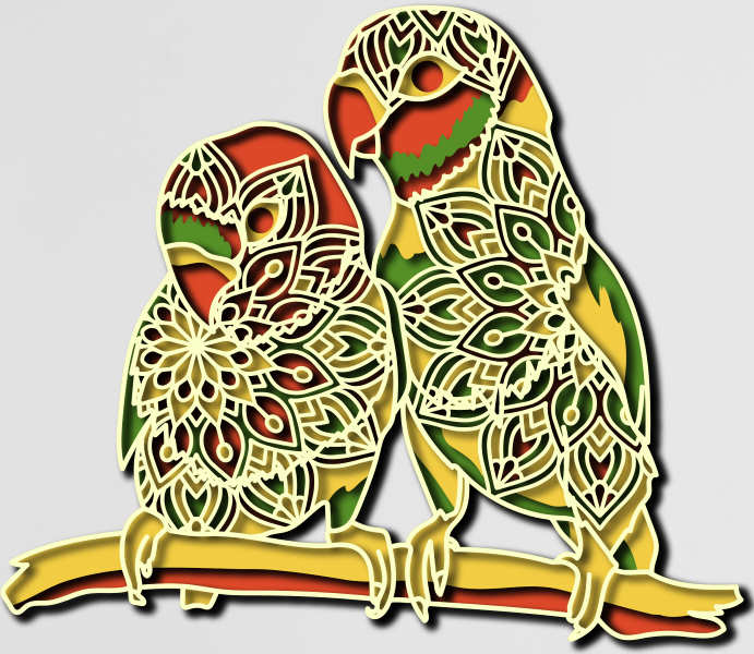 Parrots multilayer cut file 3D mandala