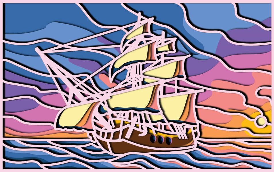 Sailboat sunset free multilayer cut file 3D mandala