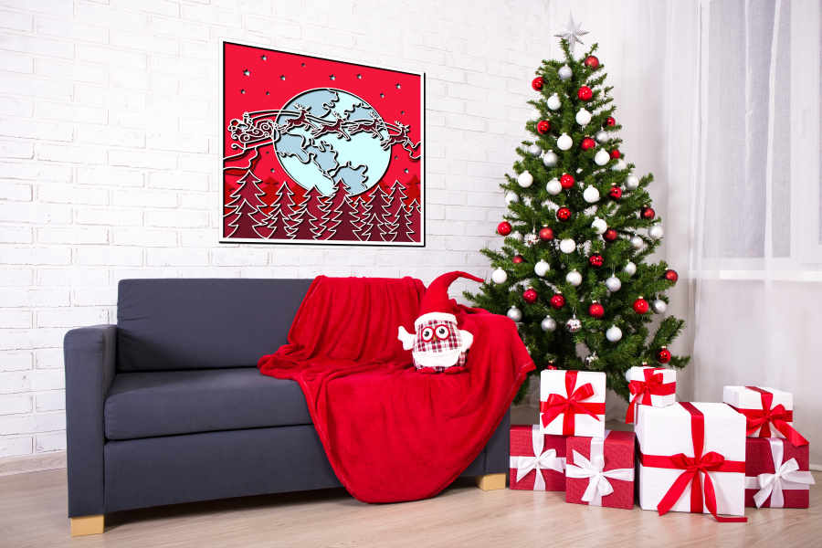 Santa travels in a sleigh free multilayer cut file 3D mandala