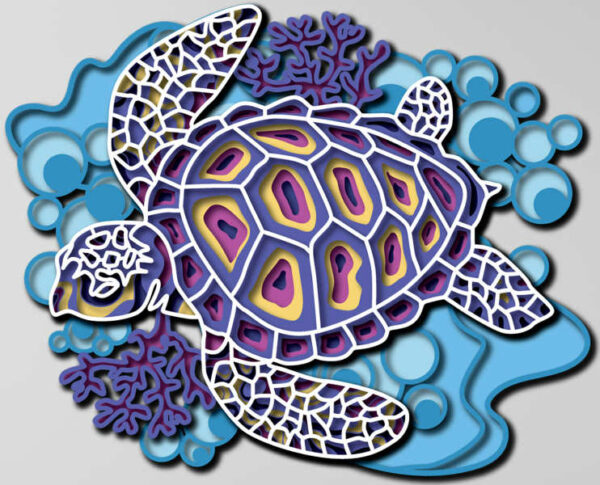 Sea turtle free multilayer cut file 3D mandala - Cutting files data