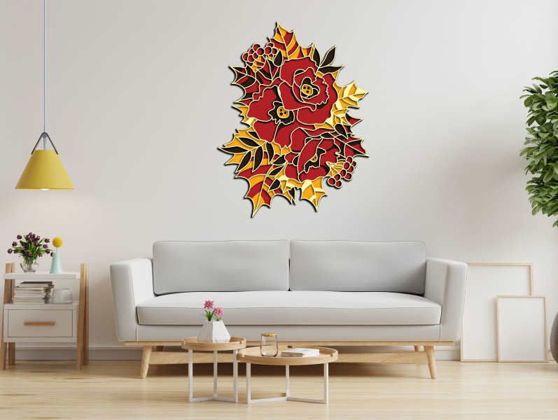 Autumn flowers and leaves multilayer cut file 3D interior