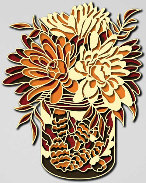 Autumn flowers in a jar multilayer cut file 3D mandala