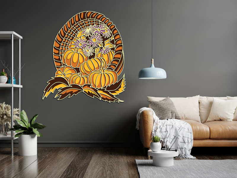 Basket with pumpkin multilayer cut file 3D interior home decor