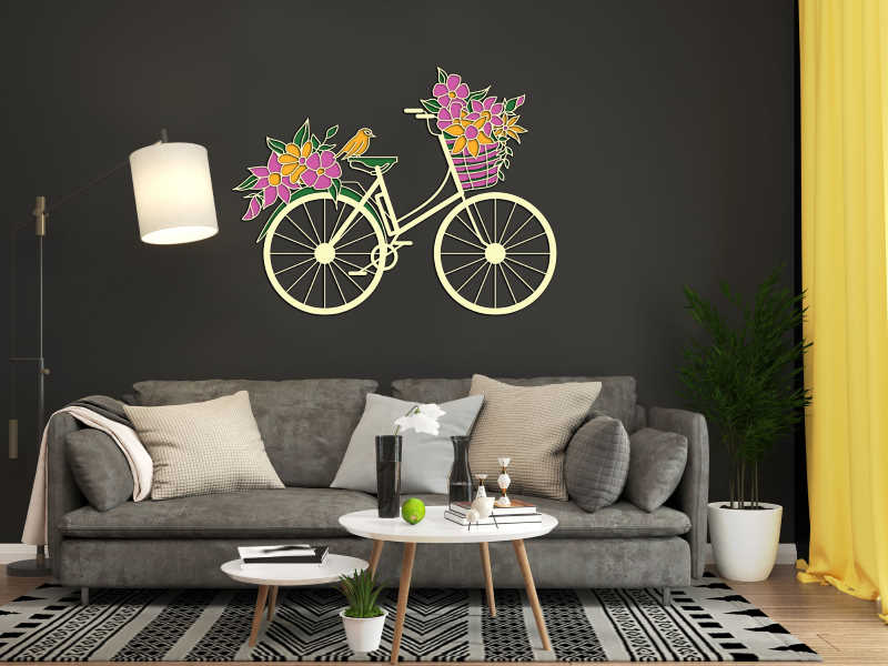 Bicycle with a basket of flowers multilayer cut file 3D mandala interior room