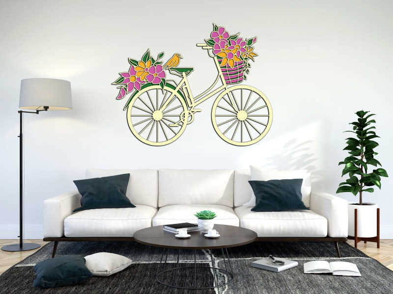 Bicycle with a basket of flowers multilayer cut file 3D mandala interior