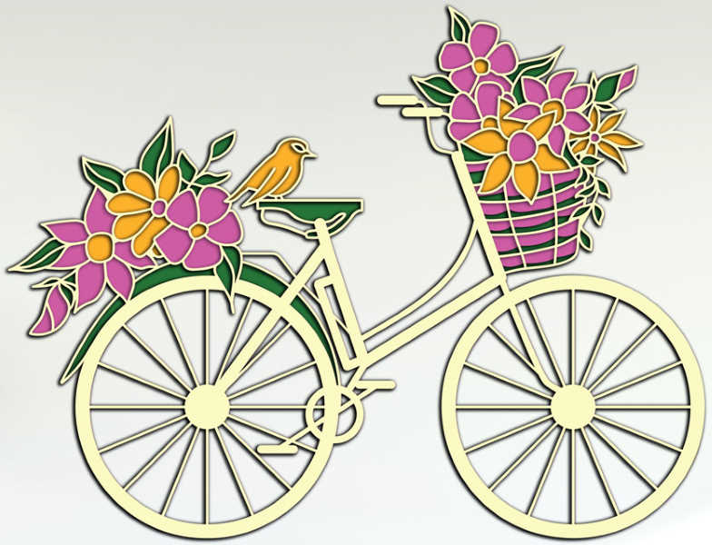 Bicycle with a basket of flowers multilayer cut file 3D mandala