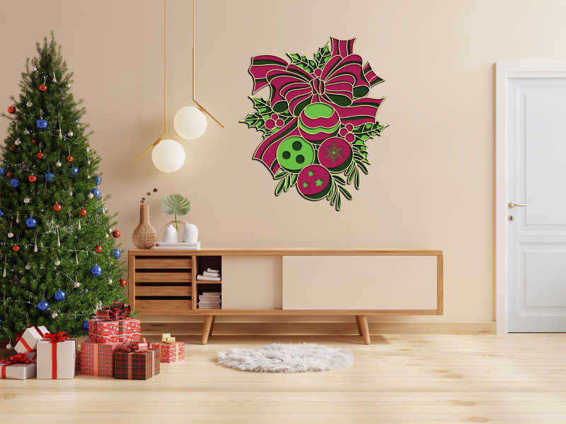 Christmas bow with balls multilayer cut file 3D mandala interior
