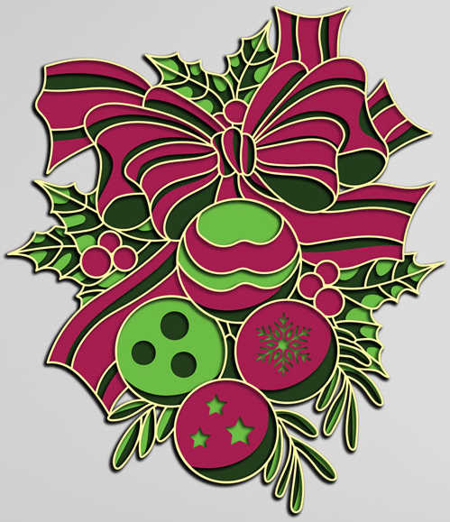Christmas bow with balls multilayer cut file 3D mandala