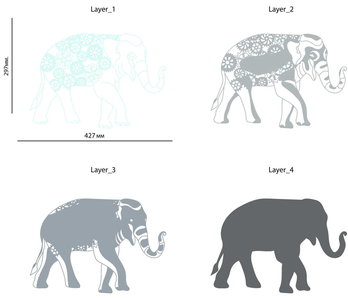 Elephant gear multilayer 3d cut file layers