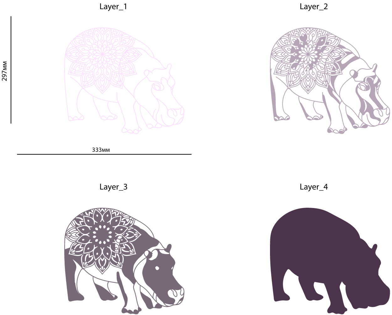 Hippo multilayer cut file 3D mandala layers