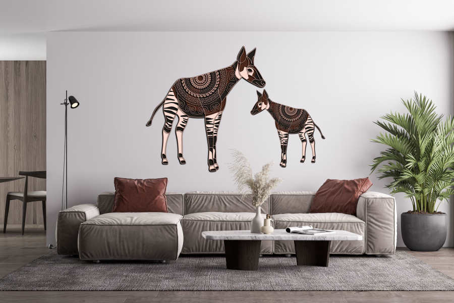 Okapi with baby with mother multilayer cut file 3D interior