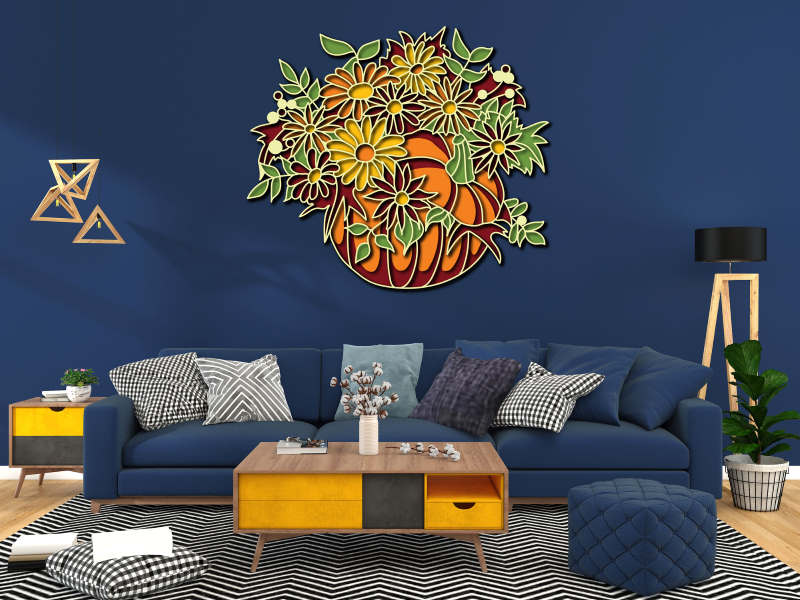 Pumpkin vase with flowers multilayer cut file 3D interior