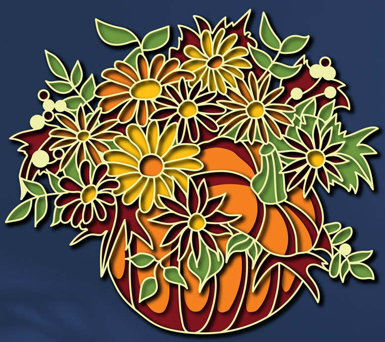 Pumpkin vase with flowers multilayer cut file 3D