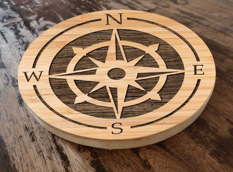 Rose of Wind coaster wooden multilayer cut file 3D view