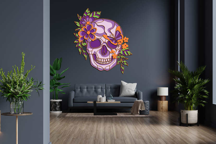 Skull in flowers multilayer cut file 3D mandala interior