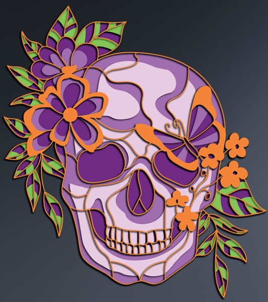 Skull in flowers multilayer cut file 3D mandala