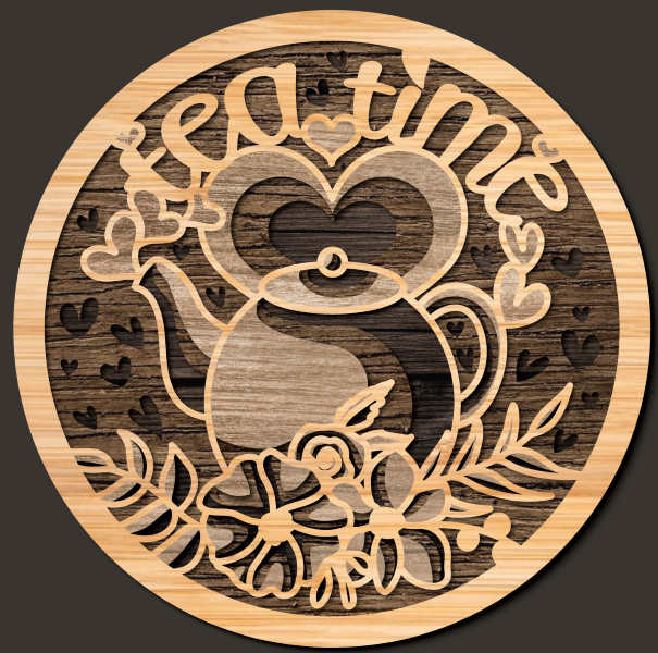 Tea time wooden coaster digital cutting file