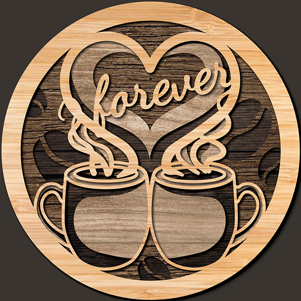 Coffee forever wooden coaster digital cutting file