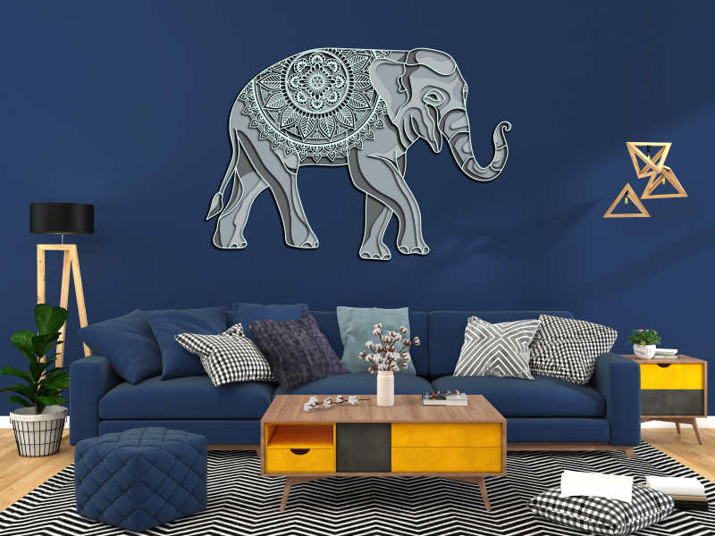 Modern living room interior Wall with Elephant mondala