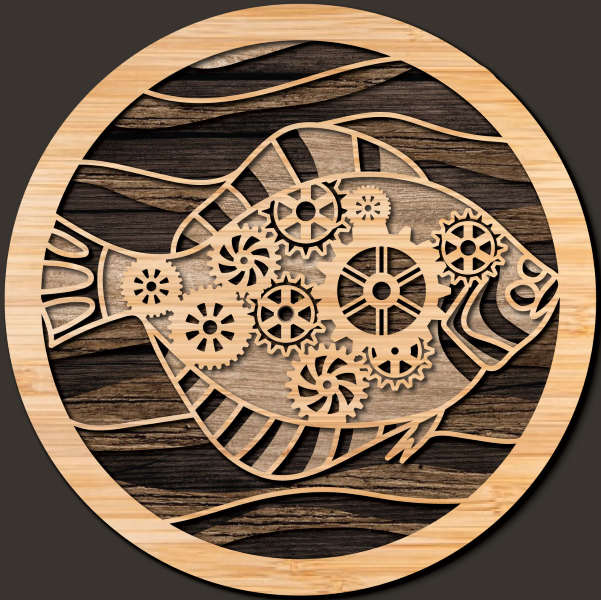 Flounder coaster wooden multilayer cut file