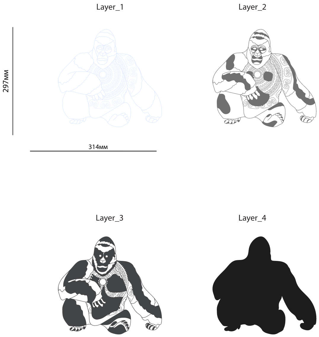 Gorilla multilayer cut file 3D layers