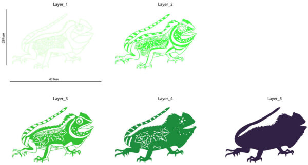 Iguana multilayer cut file 3D mandala Layers