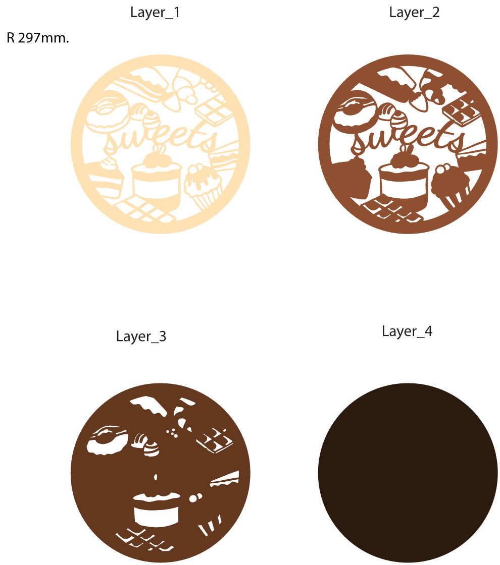 Sweets wooden coaster digital cutting file layers