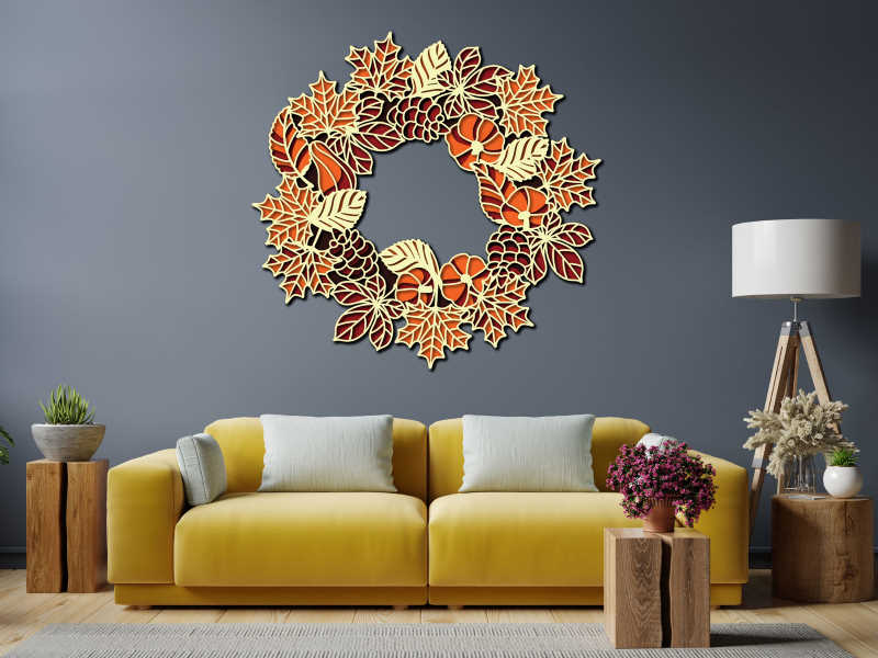 Wreath of leaves multilayer cut fil 3D mandala interior