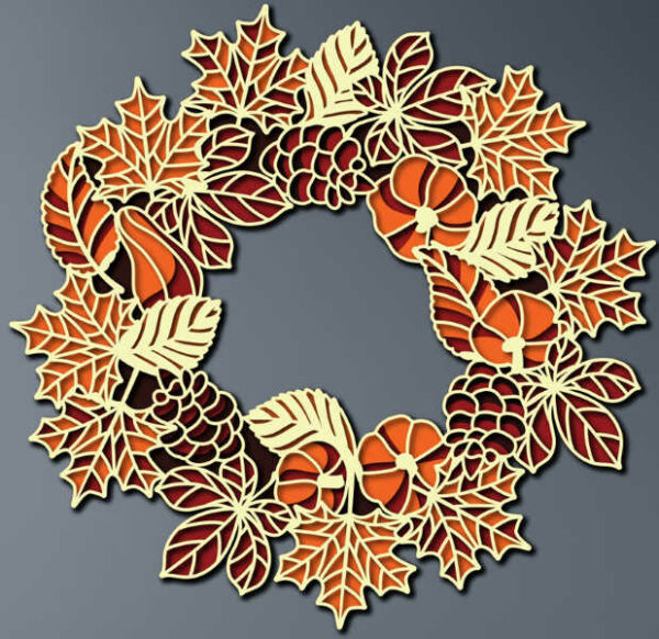 Wreath of leaves multilayer cut fil 3D mandala
