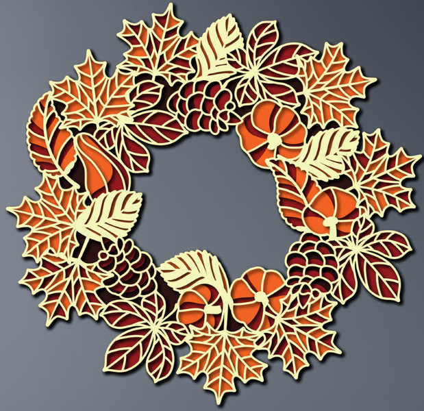 Wreath of leaves multilayer cut fil 3D mandala