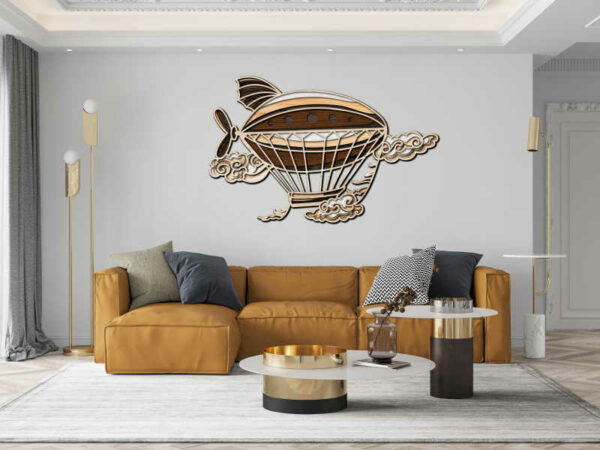 Air Ship with Clouds in Sky Multi layer 3D Cut Interior