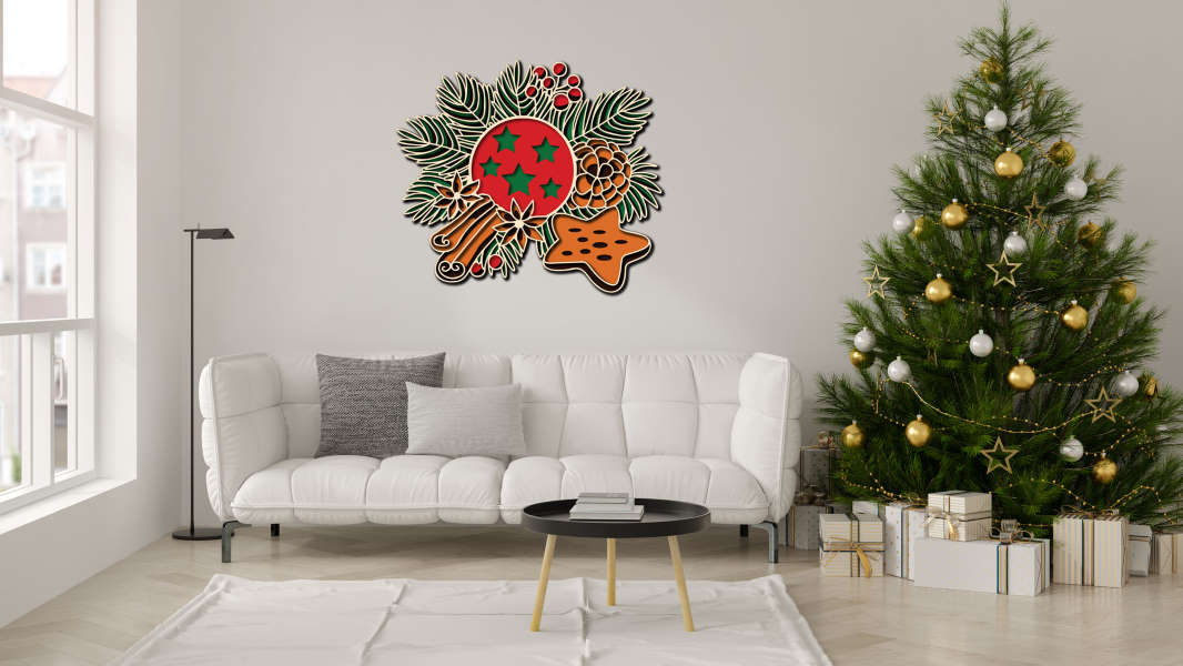 Christmas ball on the tree multilayer cut file interior