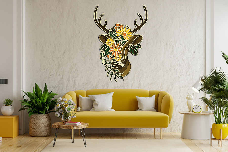 Deer with Flowers Muzzle multilayer 3D Cut Green Interior