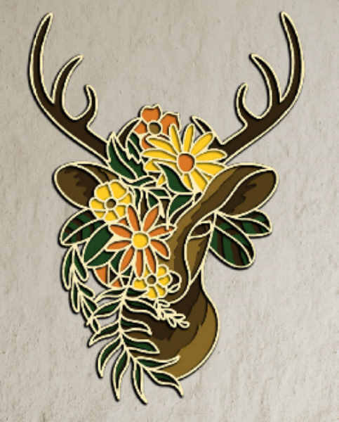 Deer with Flowers Muzzle multilayer 3D Cut